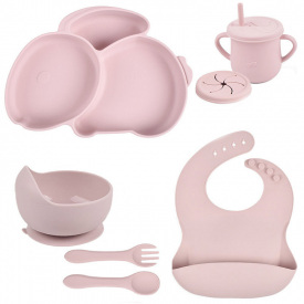 Набор силиконовой посуды 2Life Y26 из 7 предметов на присоске Розовый (v-11295)