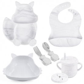 Набор детской посуды на присоске 2Life Белка Y1 из 7 предметов Белый мрамор (v-11308)