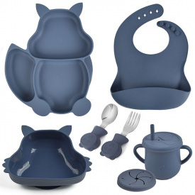 Набор детской посуды на присоске 2Life Белка Y10 из 7 предметов Синий (v-11317)