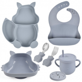 Набор детской посуды на присоске 2Life Белка Y18 из 7 предметов Серый (v-11325)