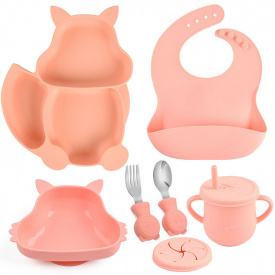 Набор детской посуды на присоске 2Life Белка Y12 из 7 предметов Розовый (v-11319)