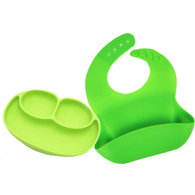 Набір силіконова тарілка килимок 22х15 см і силіконовий слинявчик Салатовий (vol-1102)