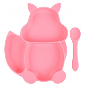 Набор силиконовая трех-секционная тарелка в форме белки и ложка 2Life Y14 2 шт Розовый (vol-10006)