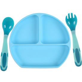 Набор силиконовая трех-секционная тарелка термочувствительная ложка вилка 2Life Y9 3 шт Синий (vol-9919)