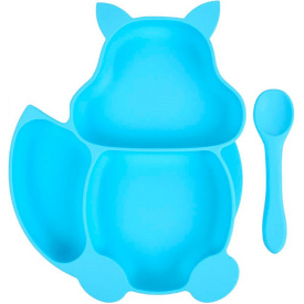 Набор силиконовая трех-секционная тарелка в форме белки ложка 2Life Y9 2 шт Синий (vol-10005)