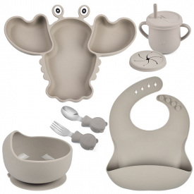 Набір посуду Y20 Рак та слинявчик Сірий (v-11207)