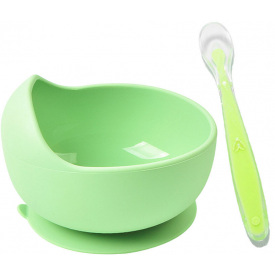 Набор силиконовая круглая тарелка для первых блюд и ложка 2Life Y3 2 шт Зеленый (vol-10174)