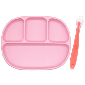 Детская четырех-секционная силиконовая тарелка с присоской и ложечка 2Life 700 мл Розовый (vol-10236)
