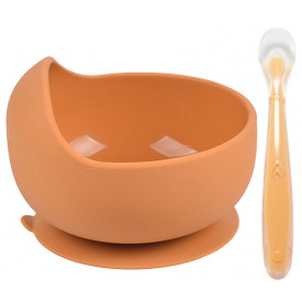 Набор силиконовая круглая тарелка для первых блюд и ложка 2Life Y25 2 шт Оранжевый (vol-10173)