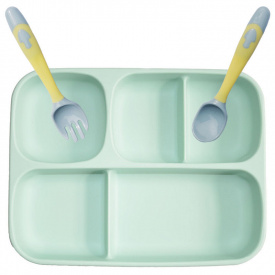 Силиконовая пяти-секционная тарелка и ложка вилка меняющая форму 2Life А3 3 предмета Зелёный (vol-10743)