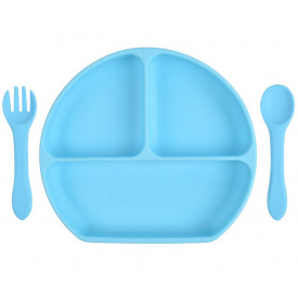 Набор силиконовая трех-секционная тарелка ложка вилка 2Life Y9 3 шт Синий (vol-9918)
