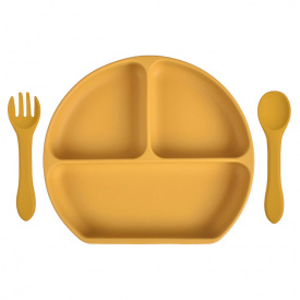 Набор силиконовая трех-секционная тарелка ложка вилка 2Life Y17 3 шт Темно-оранжевый (vol-10089)