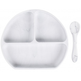 Набор силиконовая трех-секционная тарелка ложка 2Life Y1 2 шт Белый мрамор (vol-9992)