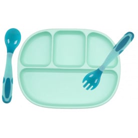 Четырех-секционная силиконовая тарелка и термочувствительная ложка-вилка 2Life 700 мл Зеленый (vol-10242)