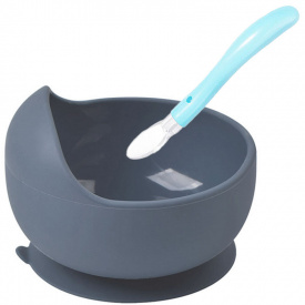 Силиконовая круглая тарелка для первых блюд и ложка в кейсе 2Life Y18 350 мл Серый (vol-10713)