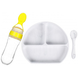Набор силиконовая полукруглая 3-х секционная тарелка ложка бутылка-ложка 2Life Y1 3 шт Белый (vol-10024)