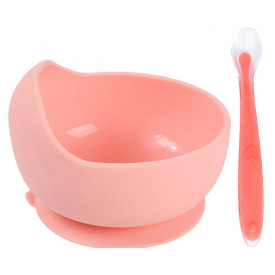 Набор силиконовая круглая тарелка для первых блюд и ложка 2Life Y12 2 шт Розовый (vol-10165)