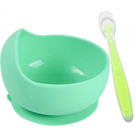 Набор силиконовая круглая тарелка для первых блюд и ложка 2Life Y13 2 шт Зеленый (vol-10176)