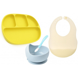 Набір посуду з ложкою 2Life D16 та слинявчик Y5 Multicolor (vol-10554)