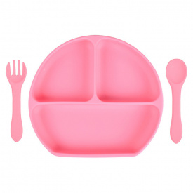 Набор силиконовая трех-секционная тарелка ложка вилка 2Life Y14 3 шт Розовый (vol-10090)