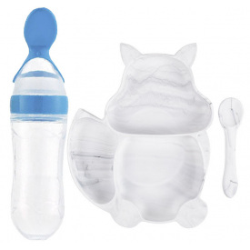 Набор силиконовая 3-х секционная тарелка ложка бутылка-ложка 2Life Y1 3 шт Белый/Синий (vol-10018)