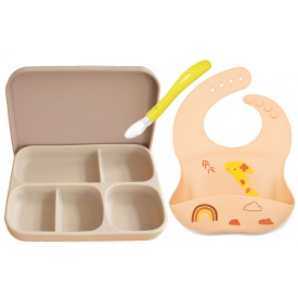 Набор силиконовой посуды 2Life Жираф 3 предмета Бежевый (vol-10468)
