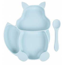 Набор силиконовая трех-секционная тарелка в форме белки ложка 2Life Y5 2 шт Голубой (n-10004)