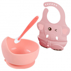 Набор силиконовой посуды 2Life Слоник 3 предмета Розовый (vol-10433)