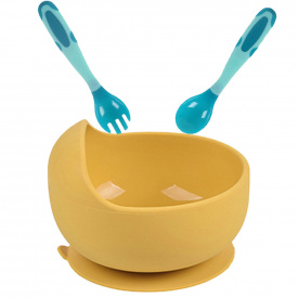 Глубокая тарелка и термочувствительная ложка вилка 2Life Y28 Желтый/Голубой (vol-10528)