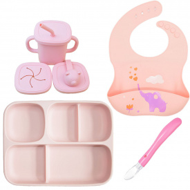 Набор силиконовой посуды 2Life A2 Слоник 4 предмета Розовый (vol-10493)
