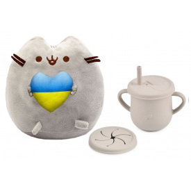 Комплект S&T М'яка іграшка Pusheen cat та Поильник-непроливайка Y20 Сірий (vol-10562)