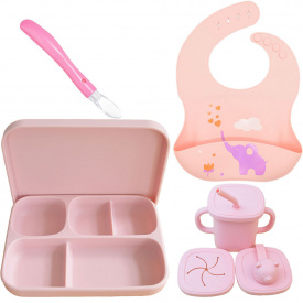 Набор силиконовой посуды 2Life A2 Слоник 4 предмета Розовый vol-10494