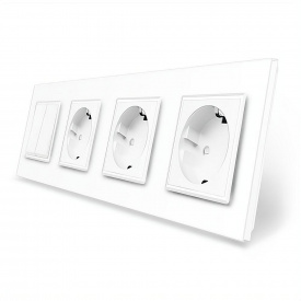 Двухклавишный выключатель с тройной розеткой Livolo белое стекло (VL-C7K2/FCTC16A/FCTC16A/FCTC16A-8WP)
