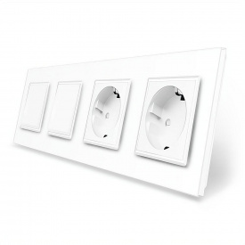 Двухклавишный выключатель (1-1) с двойной розеткой Livolo белое стекло (VL-C7K1/K1/FCTC16A/FCTC16A-8WP)