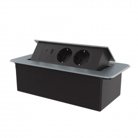 Розетка мебельная двойная с USB-A и USB-С Livolo черный в граффити (VL-SHS013-TC-UA.UC-BP-G)