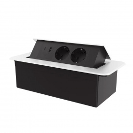 Мебельная розетка двойная с USB-A и USB-С Livolo черный в белом (VL-SHS013-TC-UA.UC-BP-W)