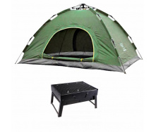 Палатка 6ти местная автоматическая Easy-Camp однослойная непромокаемая Зеленая + Складной мангал