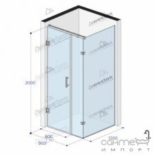 Душевая кабина Weston WK 2 900x1200x2000 хром/прозрачное стекло, ручка рейлинг-кноб вертикальная
