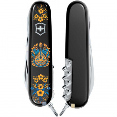 Складной нож Victorinox Huntsman Ukraine 91 мм 15 функций Украинские мотивы Черный (1.3713.3_T1370u) Косів