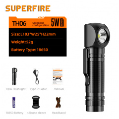 Фонарь аккумуляторный SuperFire TH06 600 Lumen IP43 Черный (2506456885) Южноукраїнськ