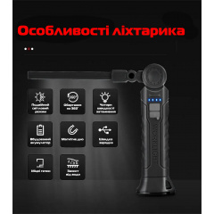 Фонарь аккумуляторный RIAS G52 с магнитом и подвесным крючком Black (3_04528) Черкаси