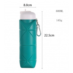 Складная силиконовая бутылка для воды и напитков с карабином water bottle 600 мл Бирюзовый (С051121) Кропива