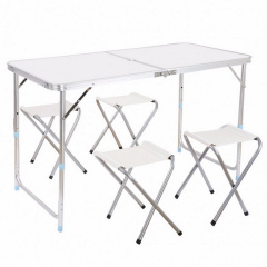 Раскладной туристический стол для пикника со стульями Folding Table 120х70х60см Белый Одесса