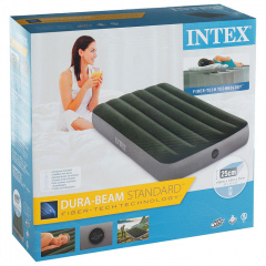 Надувной матрас Intex 64107-3, 99 x 191 x 25 см, с наматрасником-чехом, подушкой и ручным насосом Одноместный Київ