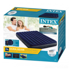 Надувной матрас Двухместный Intex 64765 152 х 203 х 25 см с двумя подушками, насосом Синий (hub_zbq5bb) Херсон
