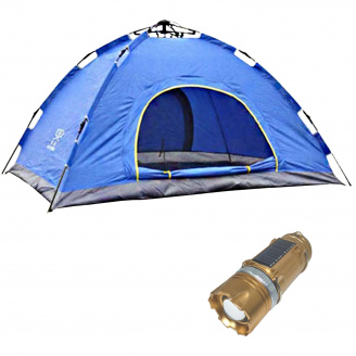 Автоматическая палатка No Brand Camping Spot 4-х местная водонепроницаемая Синяя+Фонарь для кемпинга SB-9688Solar