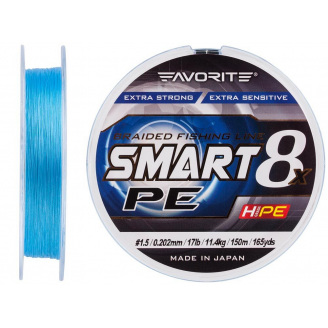 Шнур Favorite Smart PE 8x 150м #1.5/0.202mm 17lb/11.4kg Синий (1013-1693.10.75)