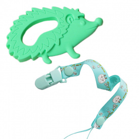 Силиконовый прорезыватель-игрушка для зубов ребенка и держатель 2Life Ёжик Y3 Зеленый (v-11629)