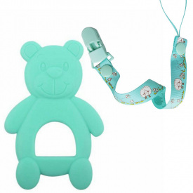 Силиконовый прорезыватель-игрушка и держатель 2Life Мишка Y13 Зеленый (v-11624)