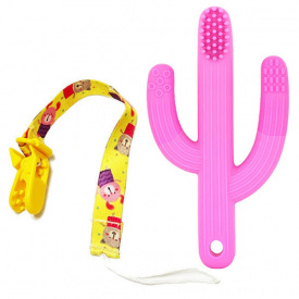Комплект прорезыватель для зубов 2Life Кактус Розовый и держатель Желтый (vol-10340)